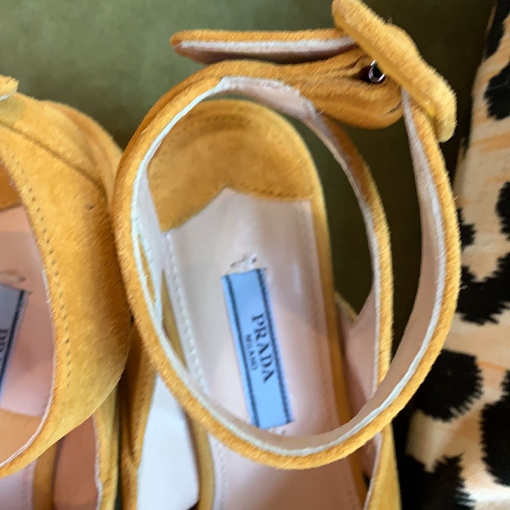 PRADA Yellow classics wedge couture suede heels - Picture 5 of 9